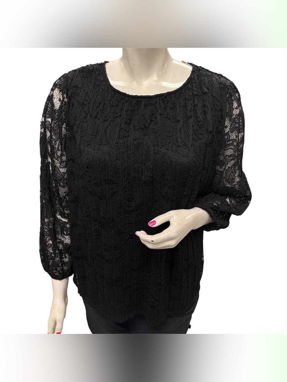 Adrianna Papell Black Lace Long-Sleeve Blouse Size XL